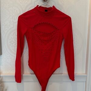 SHEIN Red Long Sleeve Bodysuit